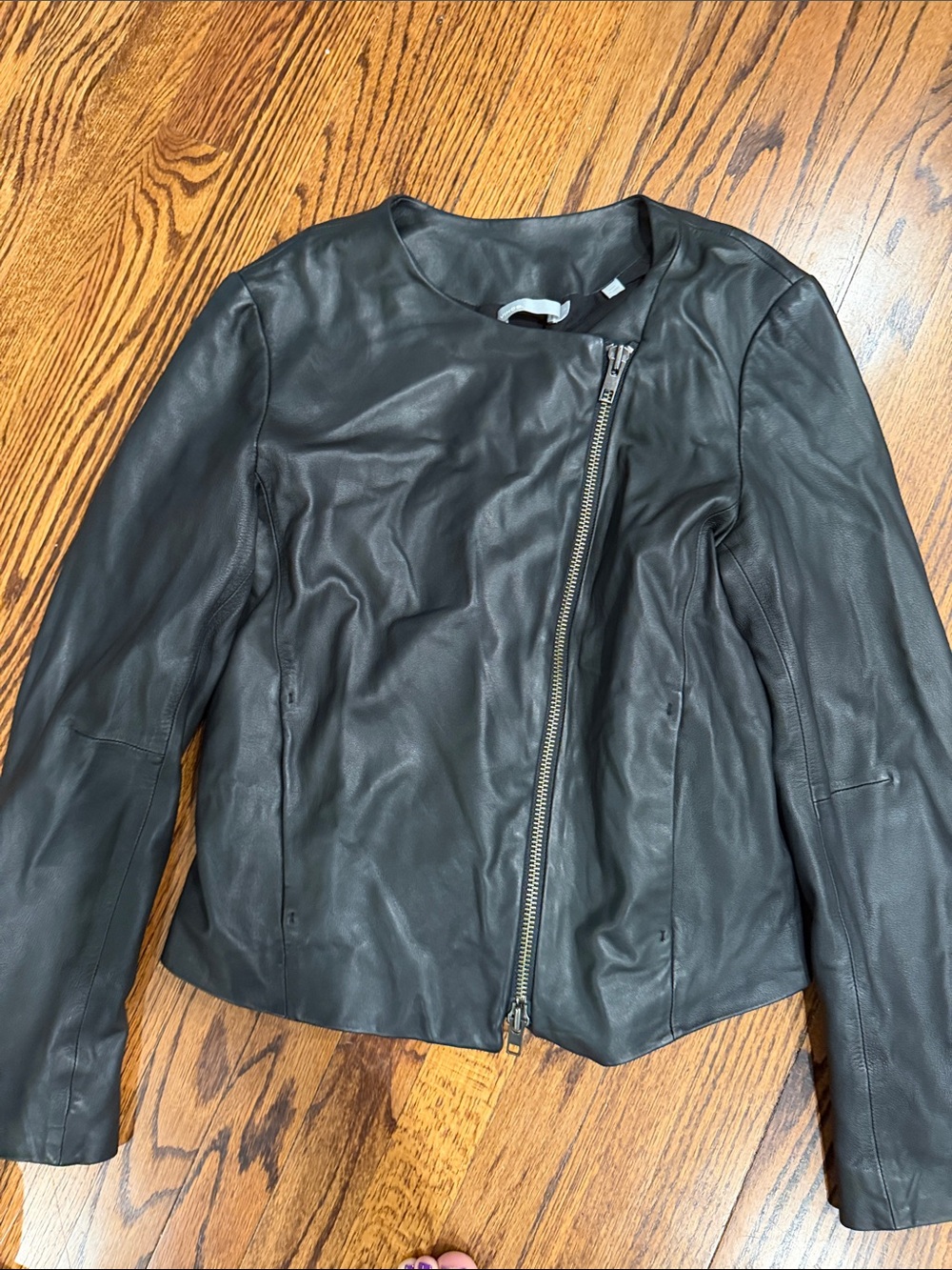 Vince Black Leather Asymmetric Zip Jacket - Women
